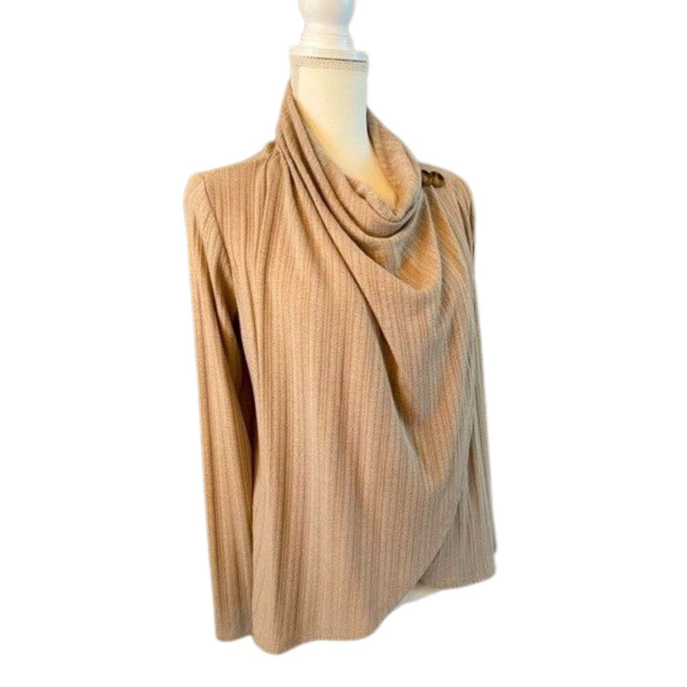 NWT Maurices Taupe Button Neck Sweater Blouse Long Sleeve Size M